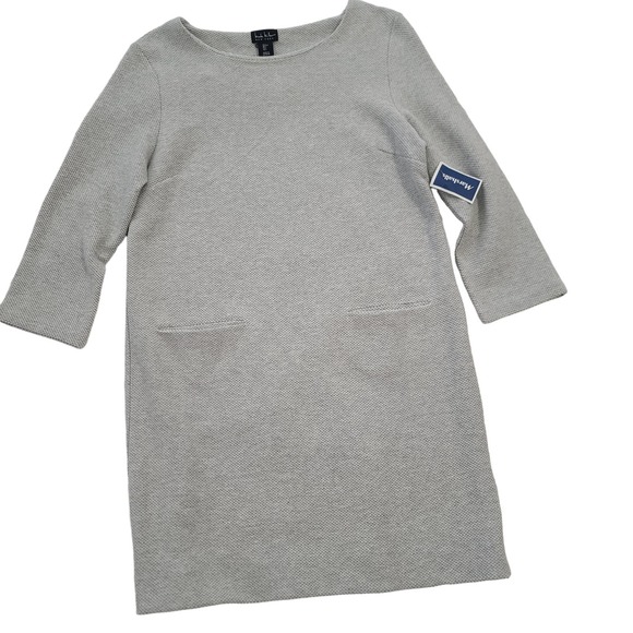 Nicole Miller New York Dress Gray Large 3/4 Sleeve Pockets Stretch Knit Short - Picture 1 of 8